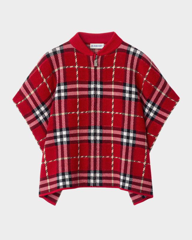 Girl's Grela Check Wool-Blend Capelet, Size